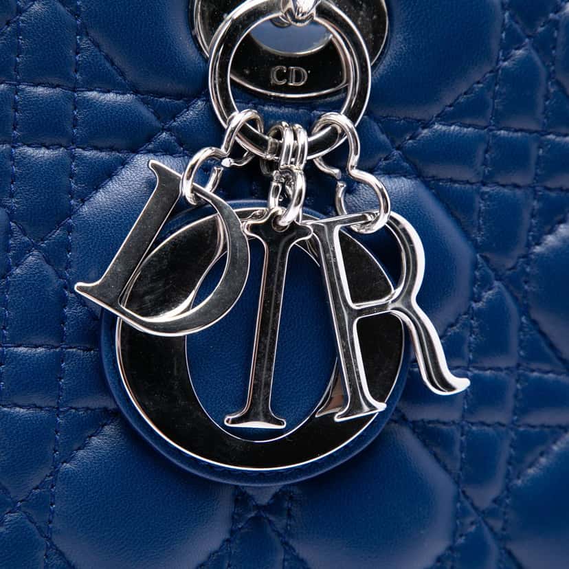 Dior Large Lambskin Cannage Lady Dior Blue Leather Very good condition - Box View