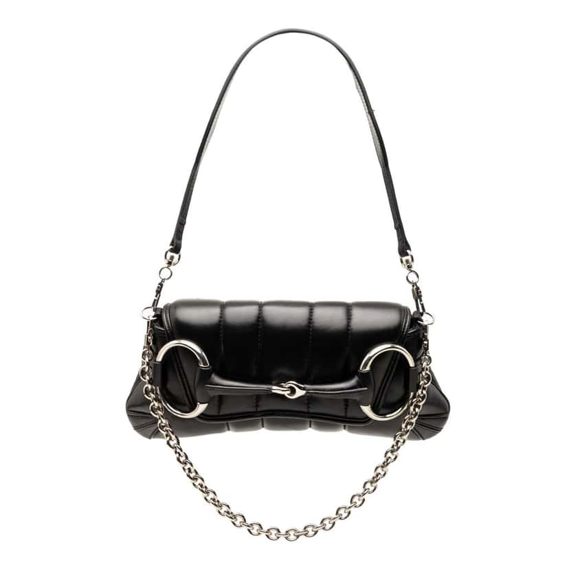 Gucci Small Quilted Leather Horsebit Chain Satchel Black Leather Very good condition - Front View