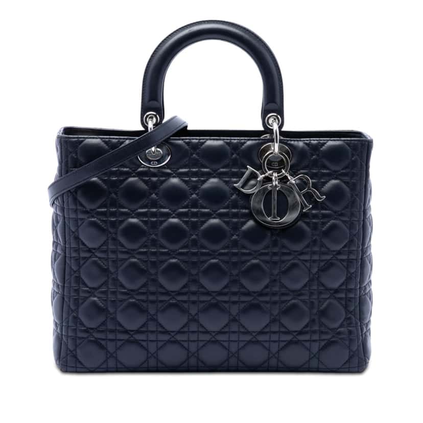Dior Large Lambskin Cannage Lady Dior Blue Leather Very good condition - Front View