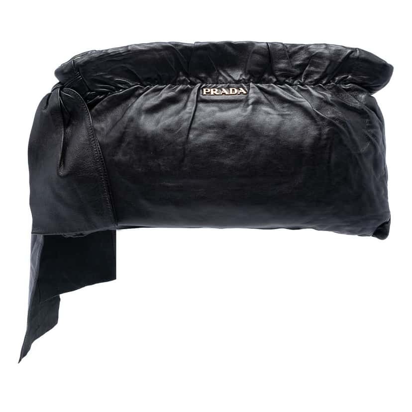 Prada Nappa Antique Bow Clutch Black Leather Very good condition - Front View