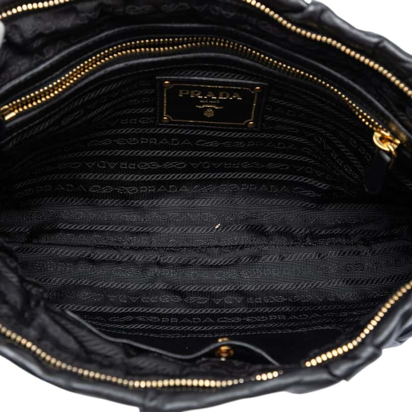 Prada Nappa Antique Bow Clutch Black Leather Very good condition - Model View