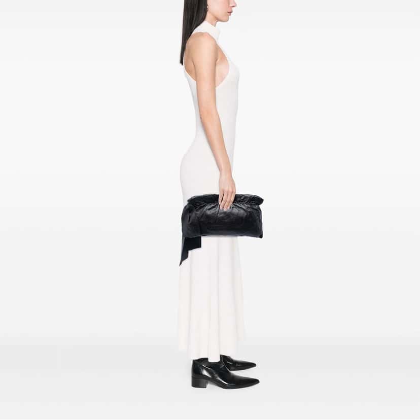 Prada Nappa Antique Bow Clutch Black Leather Very good condition - Box View