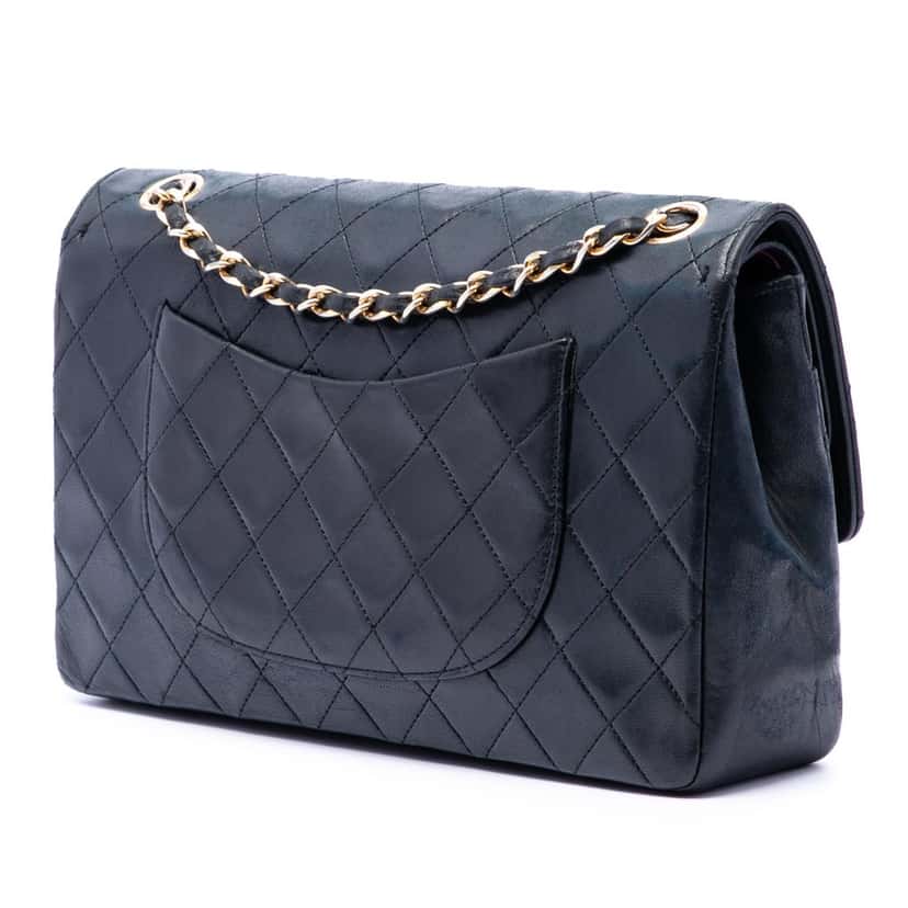 Chanel Medium Classic Lambskin Double Flap Black Leather Very good condition - Back View