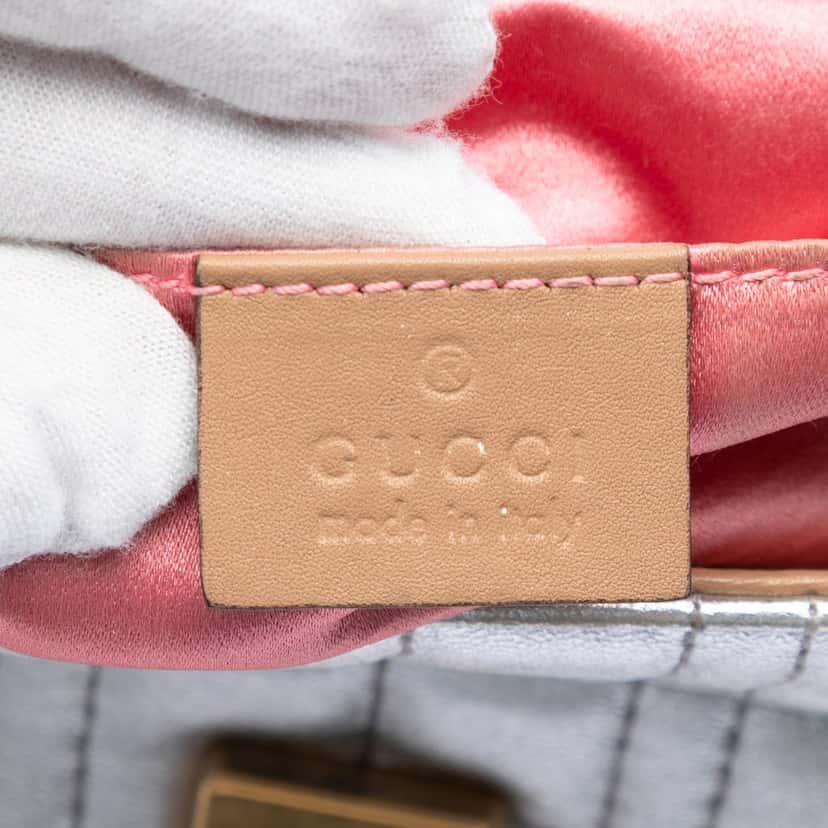 Gucci Small Pearly GG Marmont Pearl Studded Matelasse Leather Shoulder Bag Silver Leather Very good condition - Box View