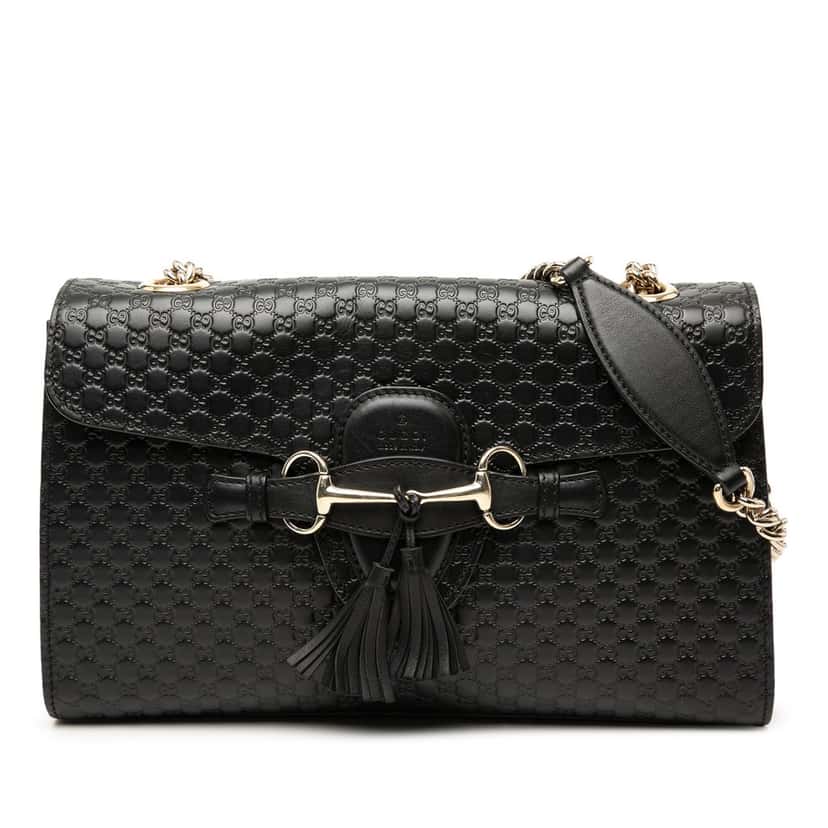 Gucci Medium Microguccissima Emily Shoulder Bag Black Leather Very good condition - Front View