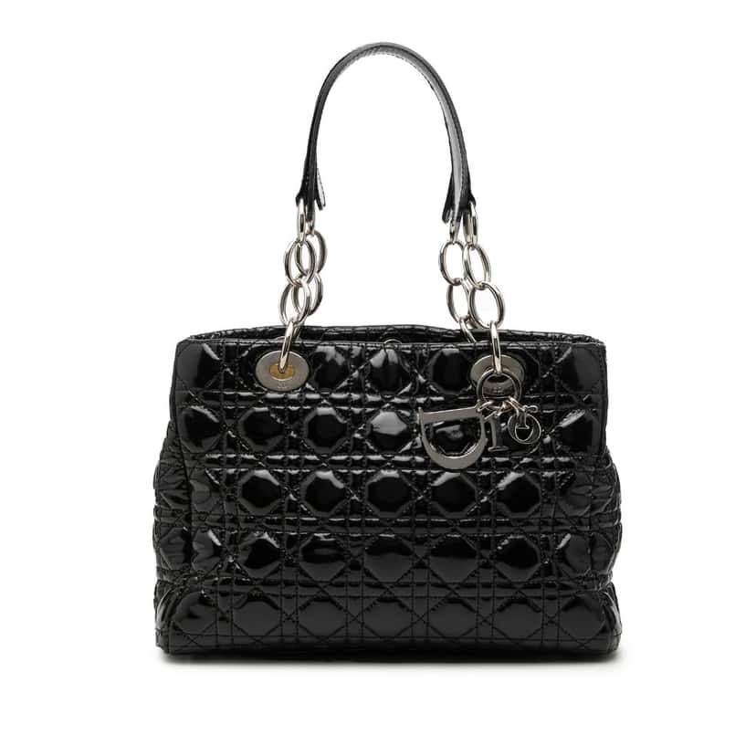 Dior Small Patent Cannage Soft Zipped Shopping Tote Black Leather Good condition - Front View