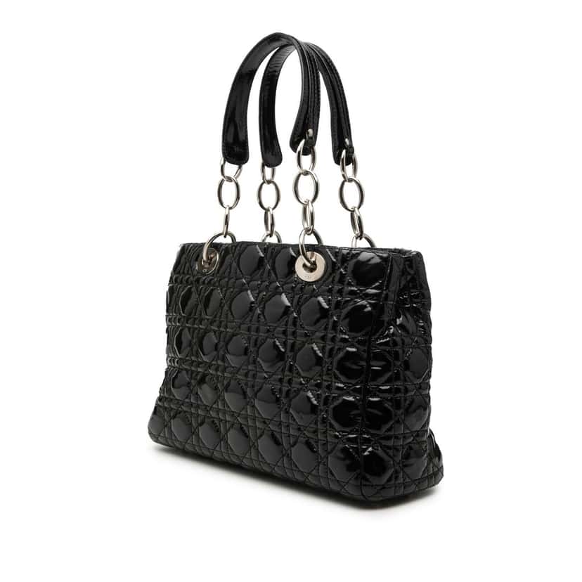 Dior Small Patent Cannage Soft Zipped Shopping Tote Black Leather Good condition - Back View