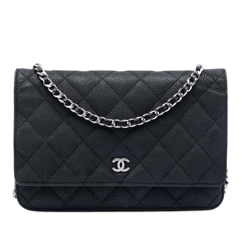Chanel CC Quilted Caviar Wallet on Chain Black Leather Very good condition - Front View