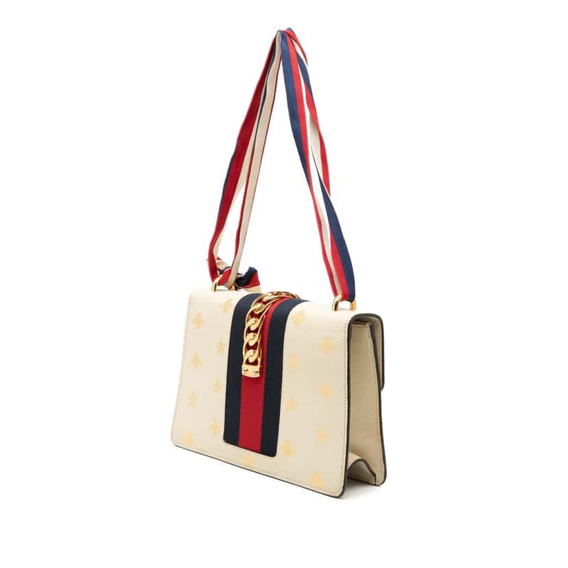 Gucci Small Leather Bee Star Sylvie Satchel White Leather Very good condition - Back View