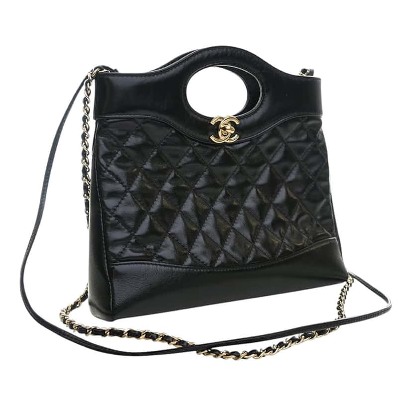 Chanel Mini Glazed Calfskin 31 Shopping Bag Black Leather Very good condition - Back View