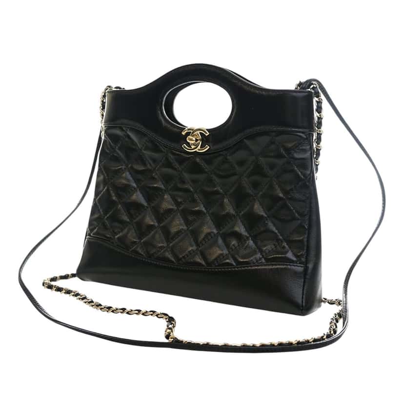 Chanel Mini Glazed Calfskin 31 Shopping Bag Black Leather Very good condition - Inside View