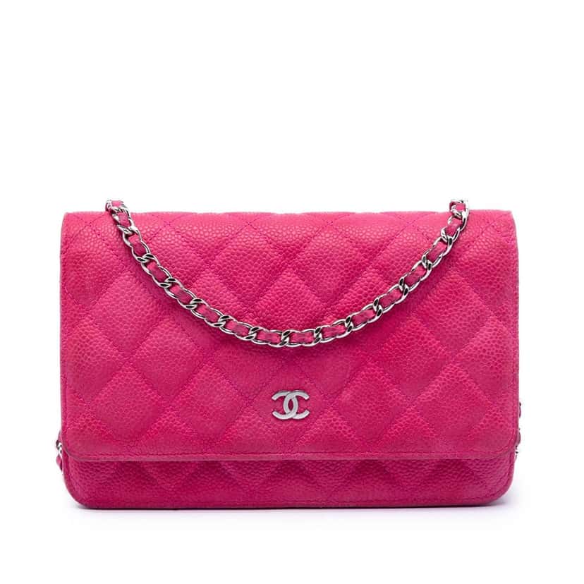 Chanel CC Quilted Caviar Wallet on Chain Pink Leather Very good condition - Front View