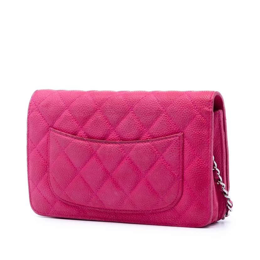 Chanel CC Quilted Caviar Wallet on Chain Pink Leather Very good condition - Back View