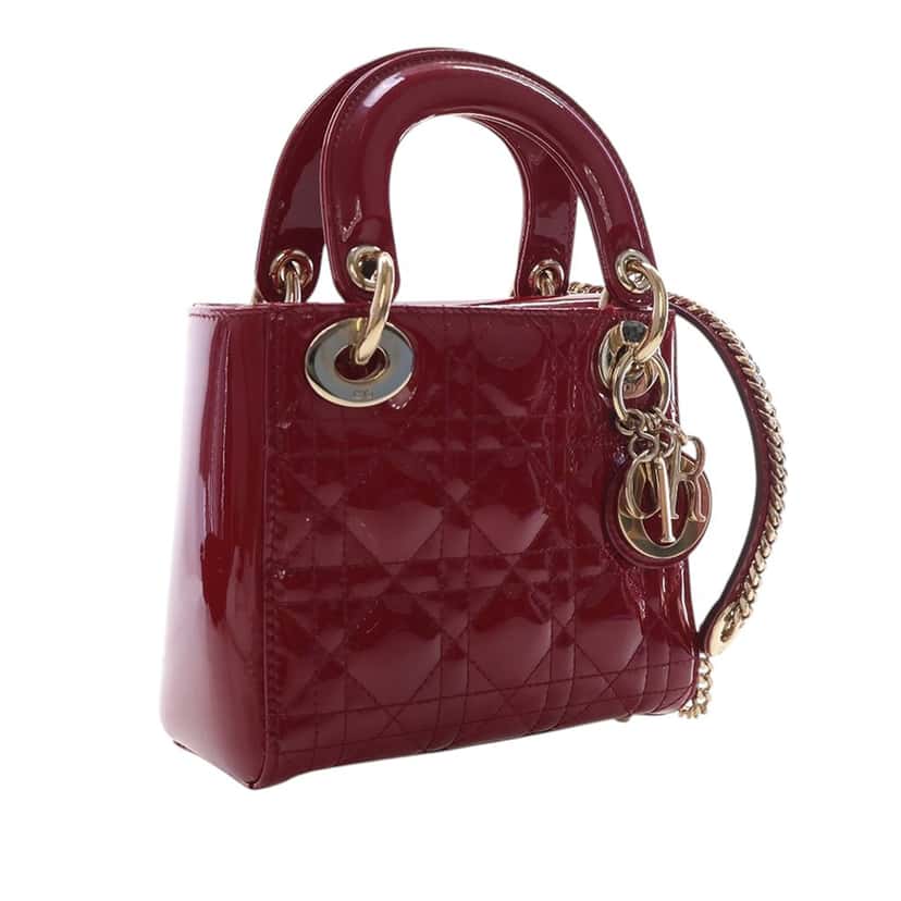 Dior Mini Patent Cannage Lady Dior Red Leather Very good condition - Back View