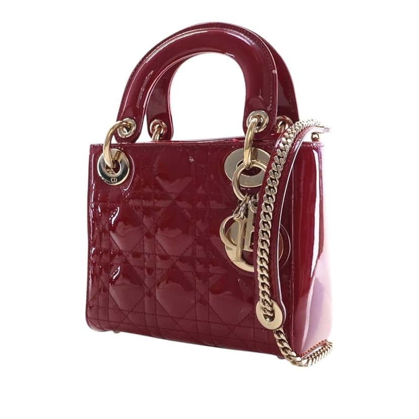 Dior Mini Patent Cannage Lady Dior Red Leather Very good condition - Inside View