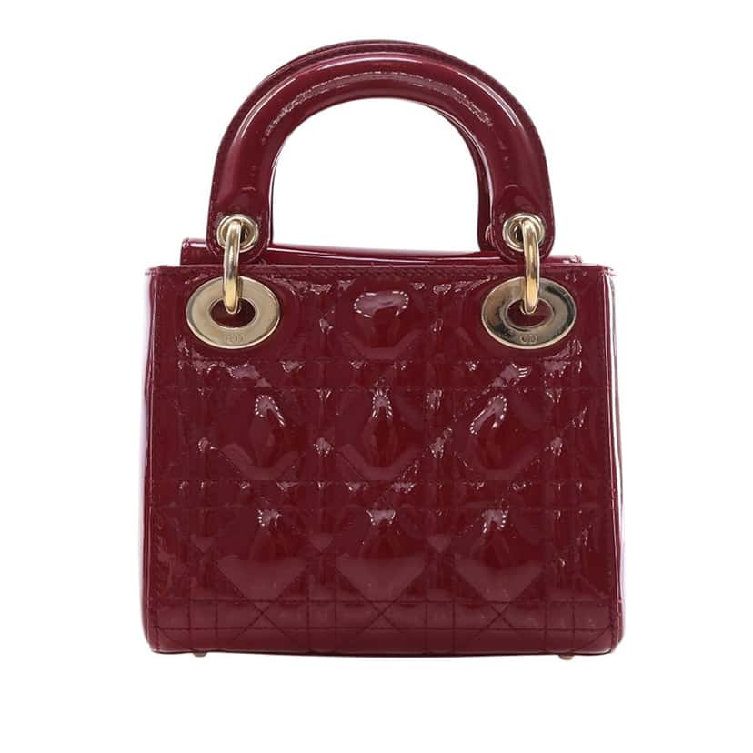 Dior Mini Patent Cannage Lady Dior Red Leather Very good condition - Model View