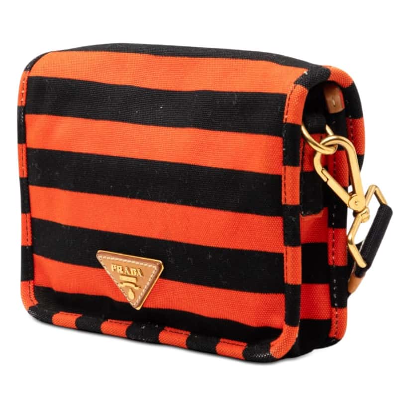 Prada Canvas Canapa Righe Striped Messenger Bag Orange Very good condition - Back View