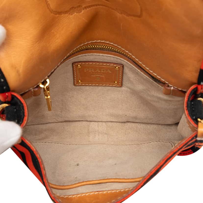 Prada Canvas Canapa Righe Striped Messenger Bag Orange Very good condition - Model View