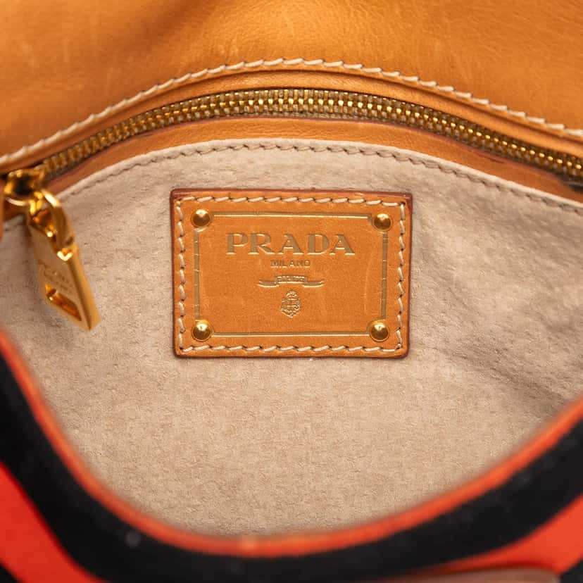 Prada Canvas Canapa Righe Striped Messenger Bag Orange Very good condition - Box View