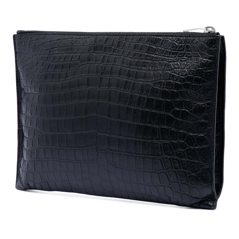 Saint Laurent Crocodile Embossed Leather Zipped Tablet Holder Black Leather Very good condition - Back View