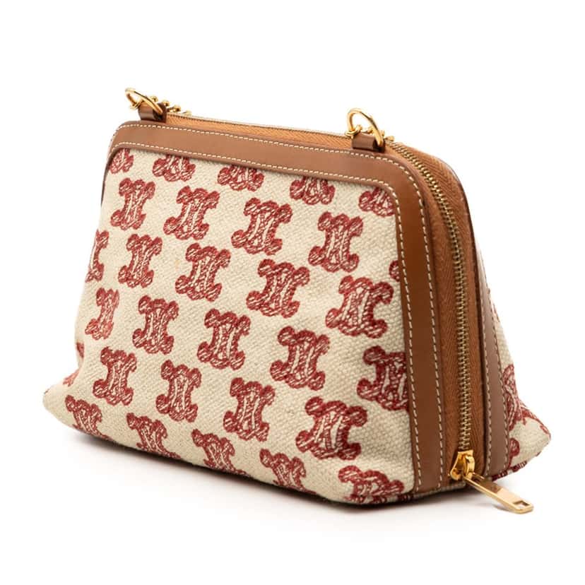 Celine Triomphe Embroidered Canvas Clutch On Chain Beige Very good condition - Back View