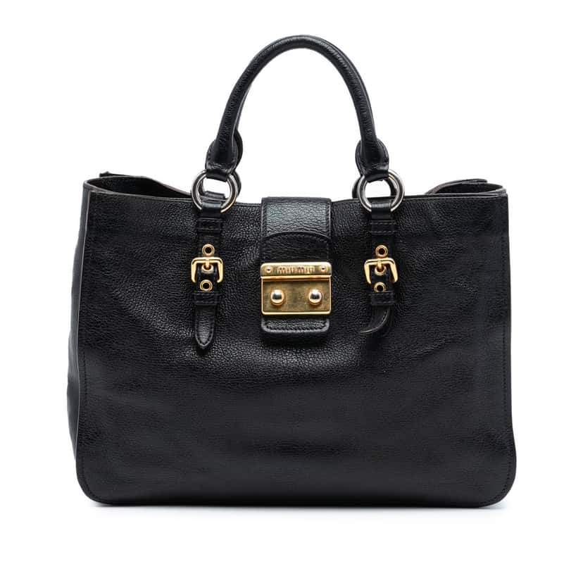 Miu Miu Goatskin Madras Satchel Black Leather Very good condition - Front View