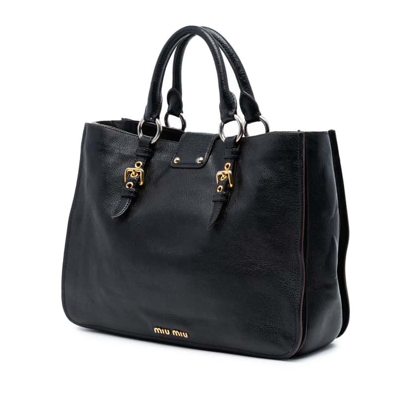 Miu Miu Goatskin Madras Satchel Black Leather Very good condition - Back View