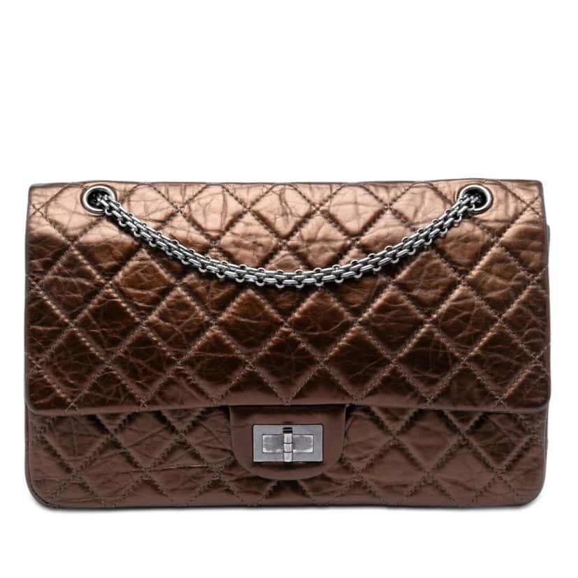 Chanel Metallic Aged Calfskin Reissue 2.55 Single Flap 227 Brown Leather Very good condition - Front View