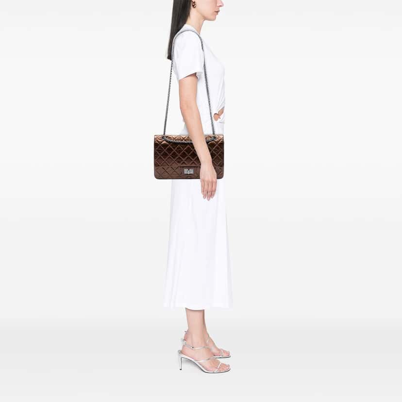 Chanel Metallic Aged Calfskin Reissue 2.55 Single Flap 227 Brown Leather Very good condition - Box View