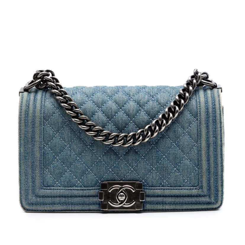 Chanel Old Medium Quilted Denim Boy Flap Blue Very good condition - Front View