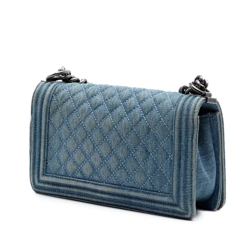 Chanel Old Medium Quilted Denim Boy Flap Blue Very good condition - Back View