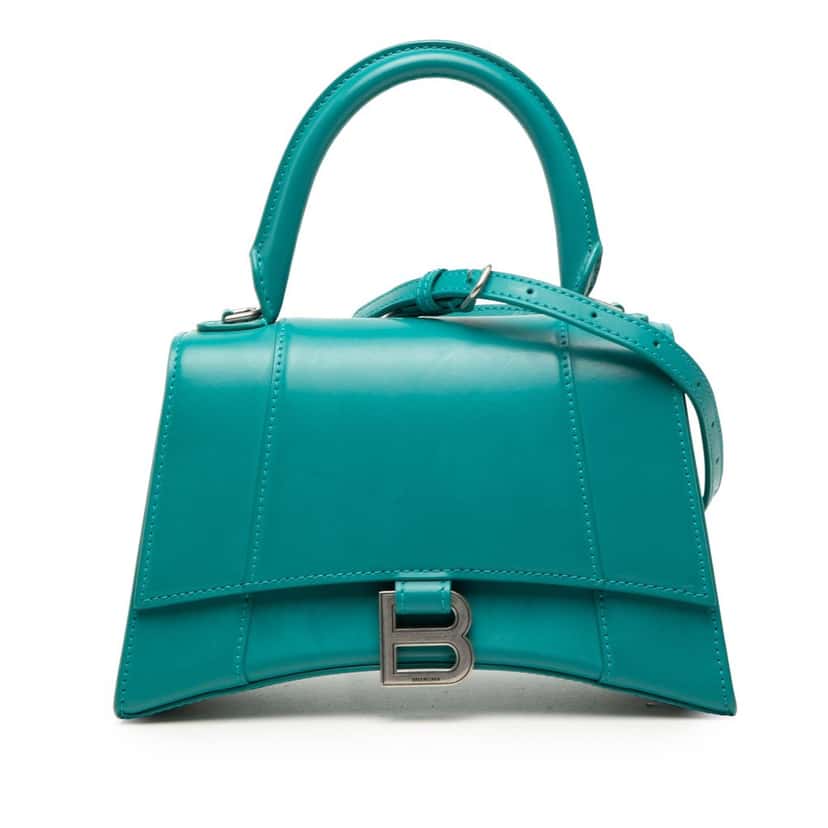 Balenciaga Small Shiny Box Calfskin Hourglass Top Handle Bag Blue Leather Very good condition - Front View
