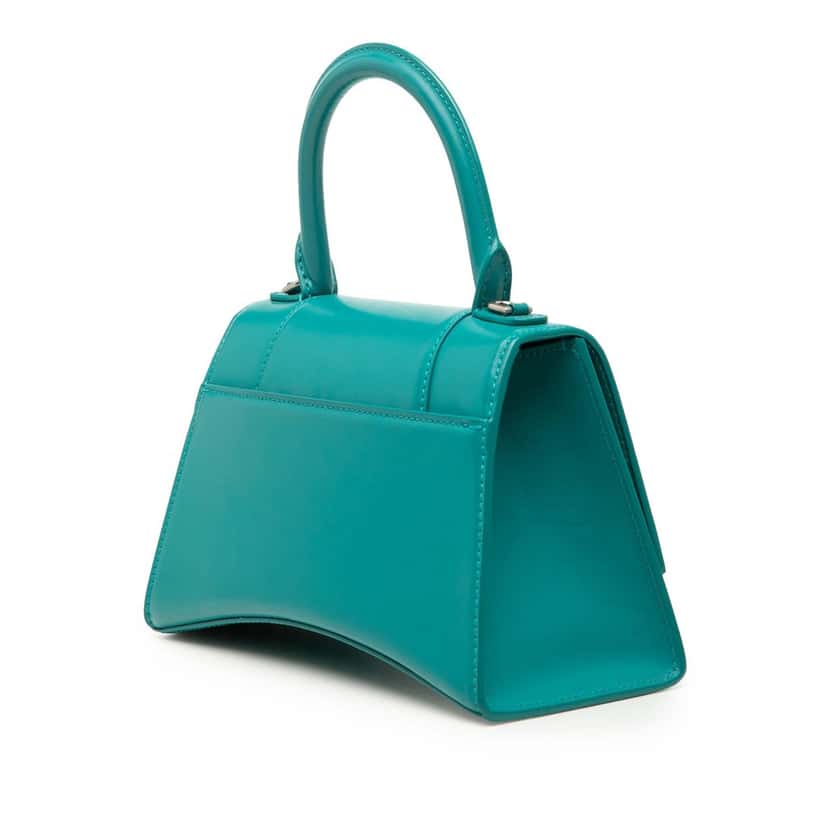 Balenciaga Small Shiny Box Calfskin Hourglass Top Handle Bag Blue Leather Very good condition - Back View
