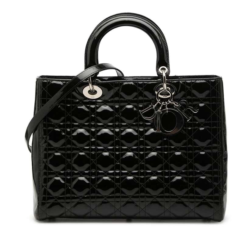 Dior Large Patent Cannage Lady Dior Black Leather Very good condition - Front View
