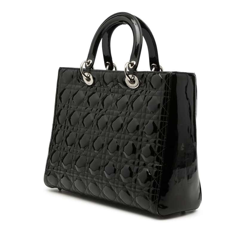 Dior Large Patent Cannage Lady Dior Black Leather Very good condition - Back View