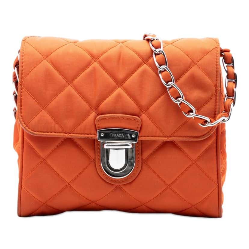 Prada Impuntu Tessuto Chain Crossbody Orange Very good condition - Front View