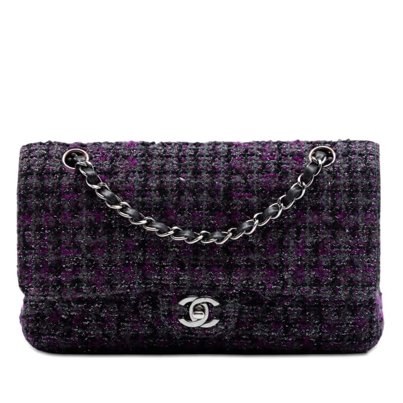 Chanel Medium Classic Tweed Double Flap Purple Very good condition - Front View