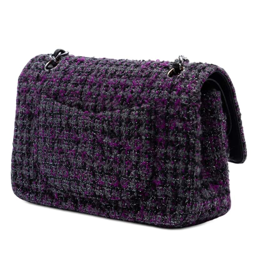 Chanel Medium Classic Tweed Double Flap Purple Very good condition - Back View