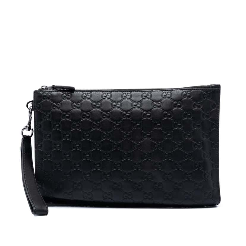 Gucci Guccissima Clutch Black Leather Very good condition - Front View