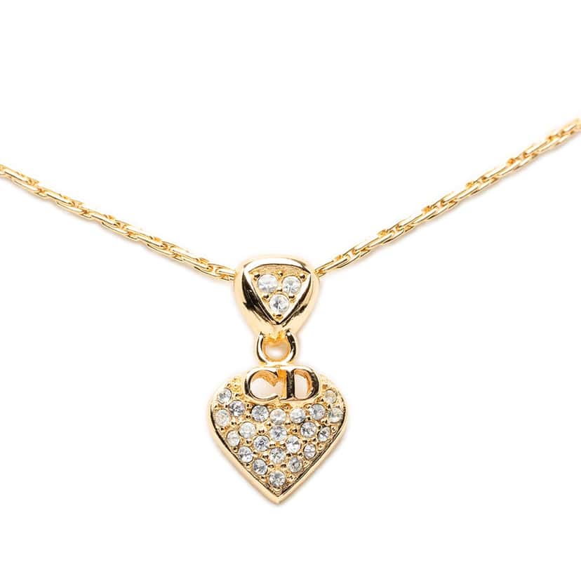 Dior Gold Plated CD Strass Logo Heart Pendant Necklace Gold Metal Very good condition - Back View