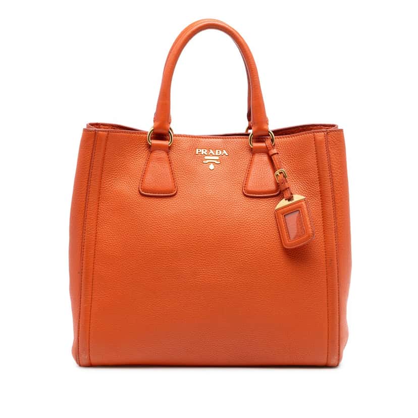 Prada Vitello Daino Open Convertible Tote Orange Leather Very good condition - Front View