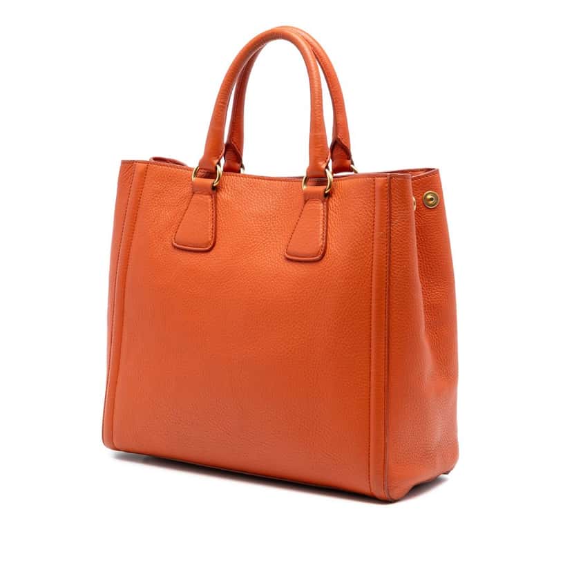 Prada Vitello Daino Open Convertible Tote Orange Leather Very good condition - Back View