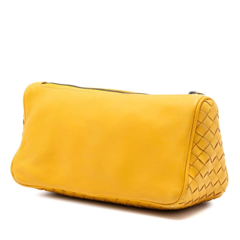 Bottega Veneta Intrecciato Trimmed Nappa Zipped Pouch Yellow Leather Very good condition - Back View