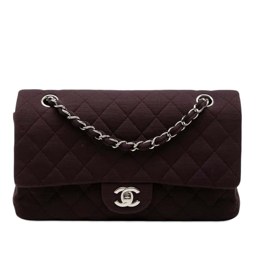 Chanel Medium Classic Jersey Double Flap Brown Very good condition - Front View