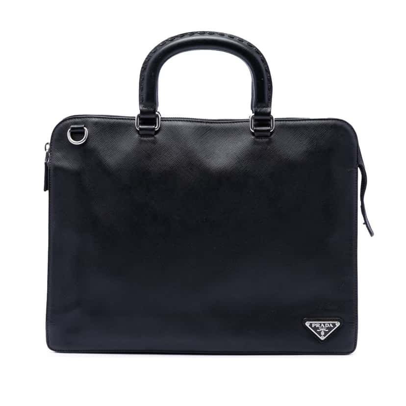 Prada Saffiano Business Bag Black Leather Very good condition - Front View