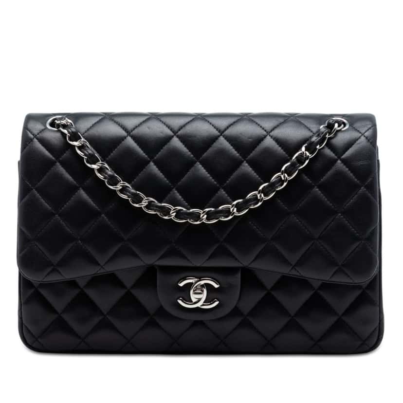 Chanel Jumbo Classic Lambskin Double Flap Black Leather Very good condition - Front View