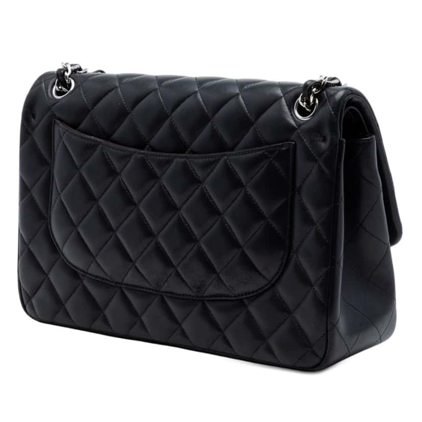 Chanel Jumbo Classic Lambskin Double Flap Black Leather Very good condition - Back View