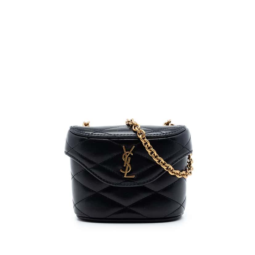 Saint Laurent Micro Quilted Lambskin Monogram June Box Vanity Bag Black Leather Very good condition - Front View