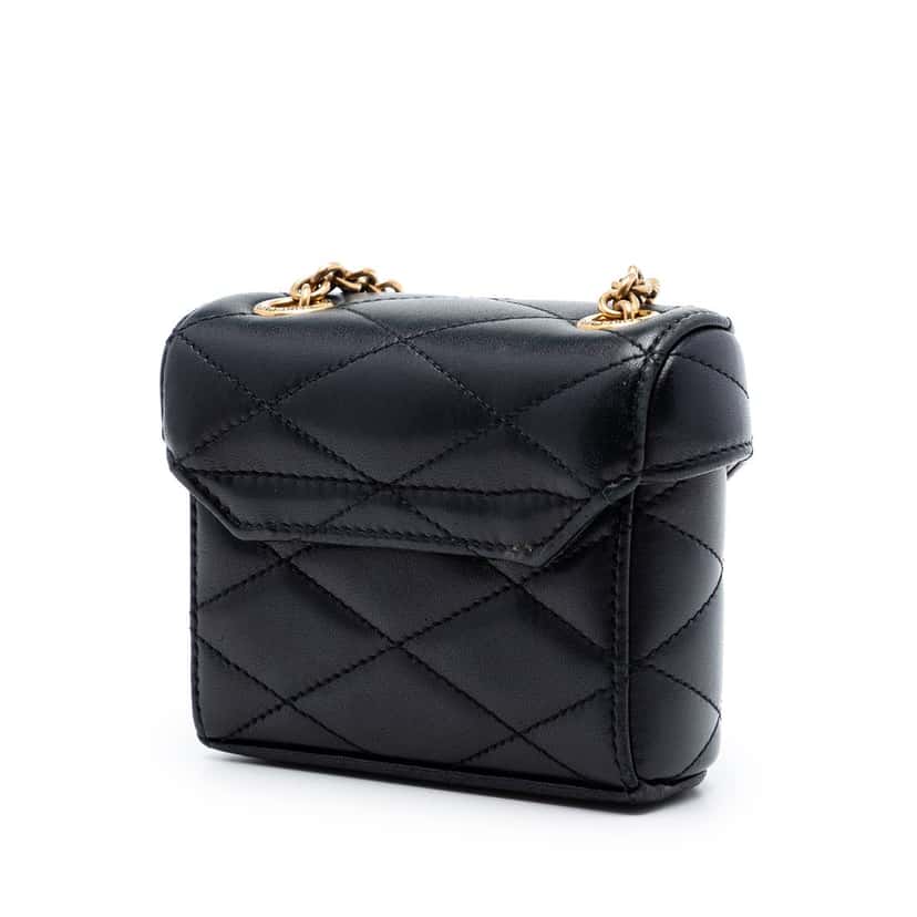 Saint Laurent Micro Quilted Lambskin Monogram June Box Vanity Bag Black Leather Very good condition - Back View
