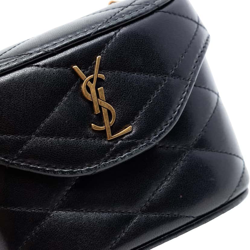 Saint Laurent Micro Quilted Lambskin Monogram June Box Vanity Bag Black Leather Very good condition - Box View